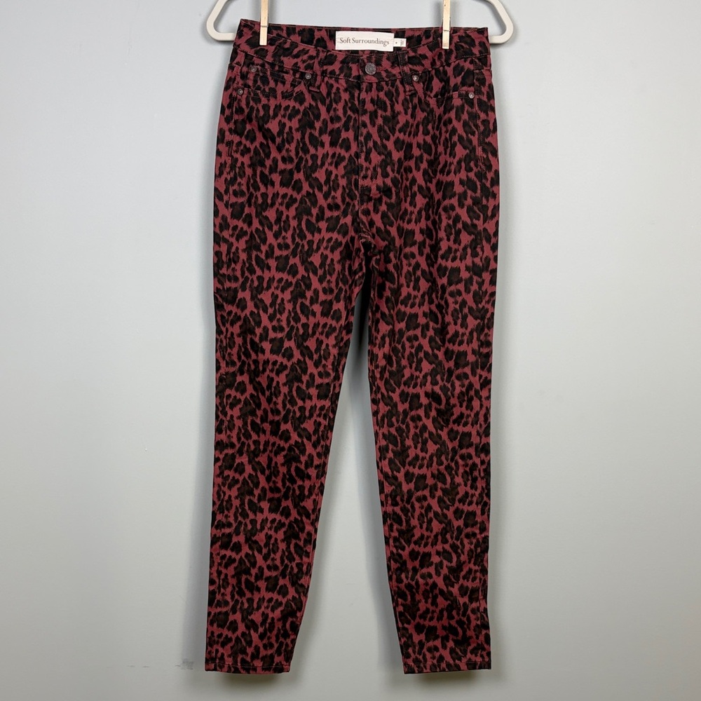 Soft Surroundings The Ultimate HR Leopard Print Skinny Jeans Black Burgundy SZ 6 - Picture 3 of 10